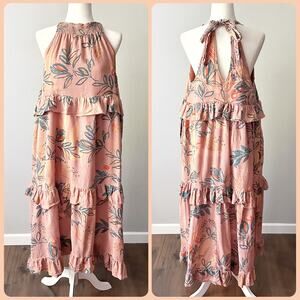Free People Anita Desert Rose Tiered Tie Back Maxi Dress Women's Size XS
